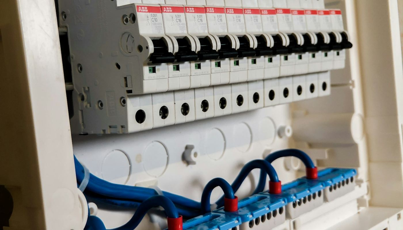 New consumer unit with a row of RCBO circuit breakers