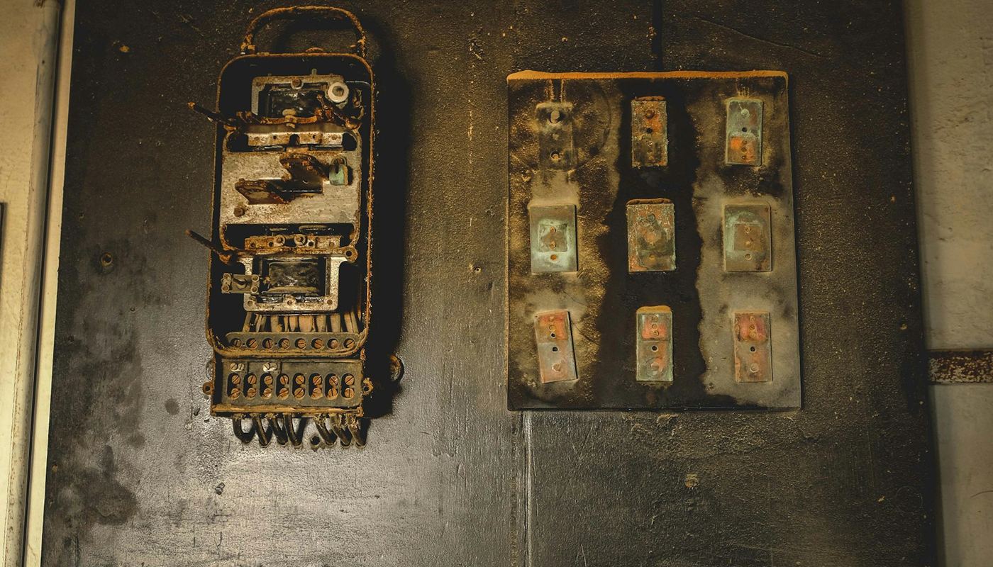 Old fuse board with rewirable fuses before replacement